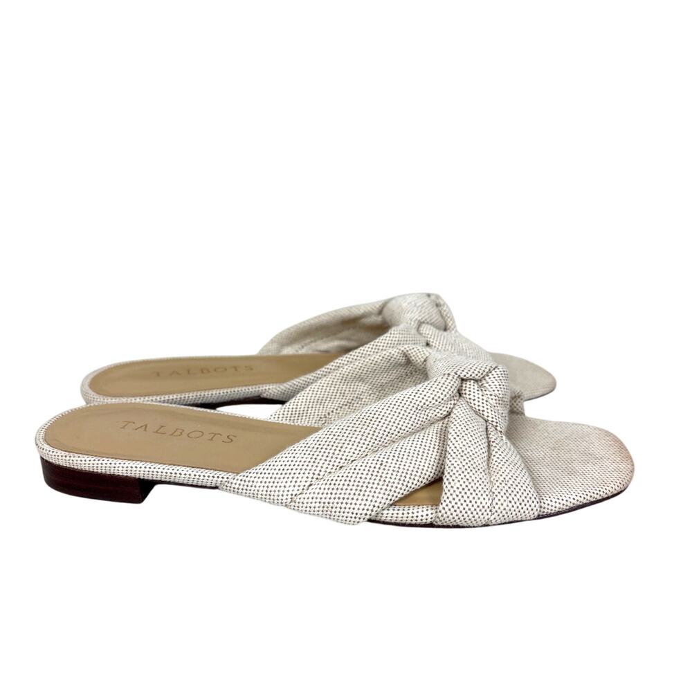Talbots Womens 7 Tan Violet Knot Slides Textile Leather Slip-On Open Toe Sandal